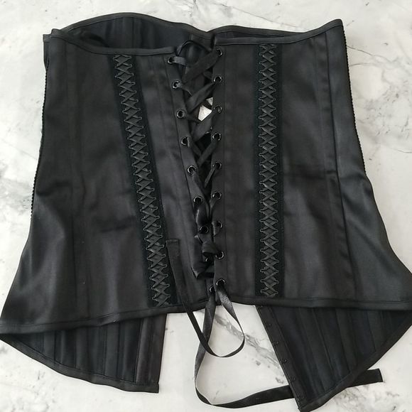 Charlotte Russe, NWT, black corset, size L, snap back, tie front, Y2K, Brittany - Picture 15 of 16
